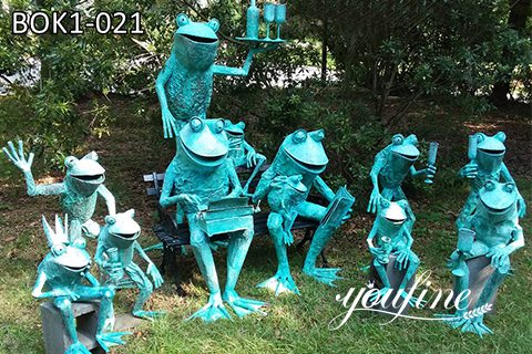 Human-sized Bench Bronze Frog family Statue for Garden- Youfine Sculpture