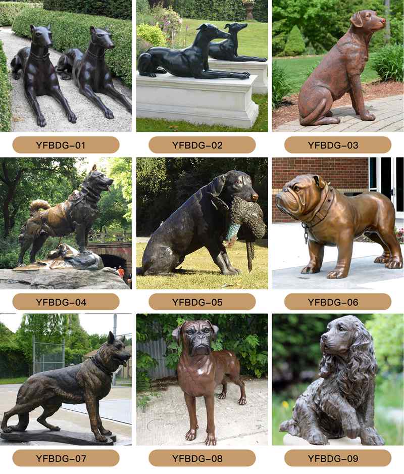 Custom Lifelike Black Bronze Pet Statue Lawn Decor factory supplier
